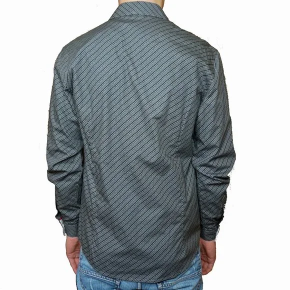 NWOT Grey Black Patterned Button Down Dress Shirt - Picture 2 of 10